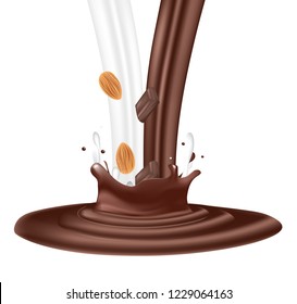Chocolate and milk splash with almond, vector