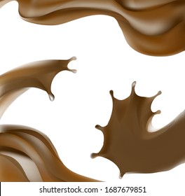 Chocolate milk splash coffee illustration vector set drop