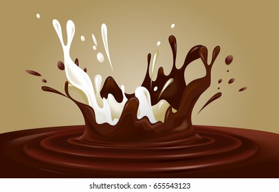 Chocolate and milk splash. Editable vector image.