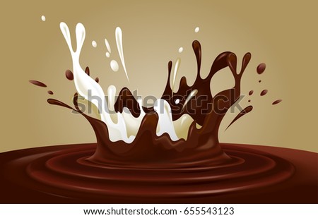 Chocolate and milk splash. Editable vector image.
