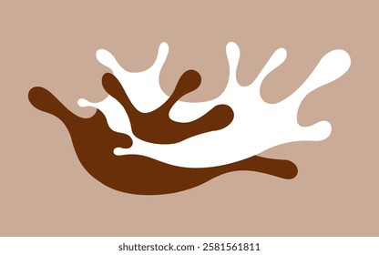 chocolate and milk splash, melted choco brown and milkshake simple shape, cocoa milk waves, dark chocolate milk splashes for advertising dairy cacao products