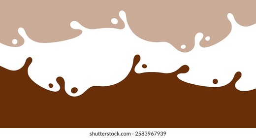 chocolate and milk splash, melted choco brown and milkshake simple shape, cocoa milk waves, dark chocolate milk splashes for advertising dairy cacao products