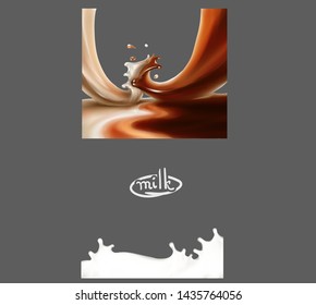 chocolate and milk splash splash vector realistic 3d illustration