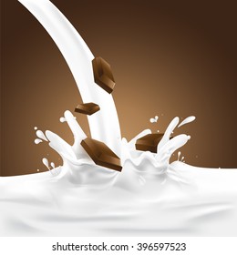 Chocolate Milk, yogurt splashing vector concept