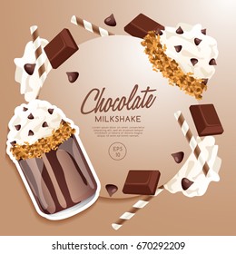 Chocolate Milkshake in Cocktail Jar : Vector Illustration