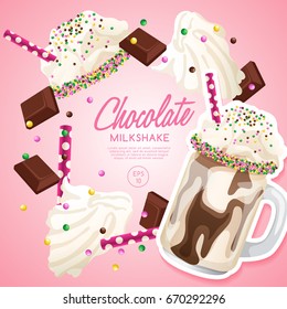 Chocolate Milkshake in Cocktail Jar : Vector Illustration