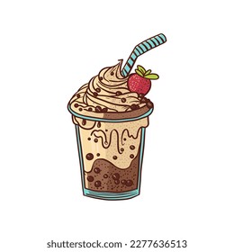 Chocolate milkshake hand drawn vector illustration isolated on white. 