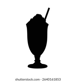 Chocolate milkshake silhouette in glass isolated on white background