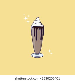 Ilustração do vetor de milkshake de chocolate. Desenho animado isolado de leite frio liso smoothie drinque.