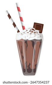 Chocolate Milkshake with Whipped Cream and Straws