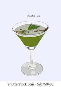 chocolate mint cocktail Drinks. Hand drawn cocktail .