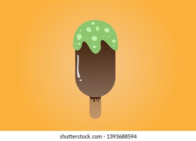 Chocolate mint flavored ice cream With a yellow background 
