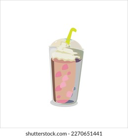chocolate or mocha milk shake or smoothie inside a clear plastic container covered.