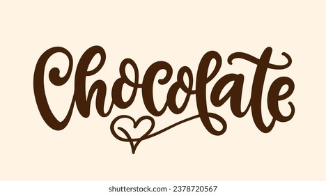 Caligrafía moderna de chocolate. Banner de vacaciones vintage, plantilla de tarjeta de saludo con grabado a mano. Diseño tipográfico. Ilustración vectorial. Día Mundial del Chocolate. 