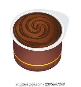 Mousse de chocolate en un recipiente de plástico. Ilustración del vector