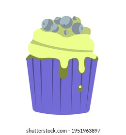 chocolate muffin in blue packaging on a white background