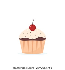 Muffin de chocolate con cereza. Pastel aislado de fondo blanco
