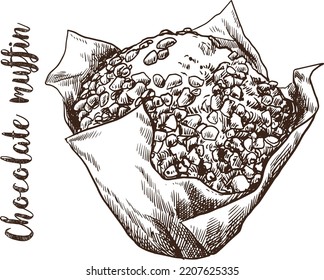 Schokoladenmuffin-Illustration skizzenhaft, monochromatisch, handgezeichnet