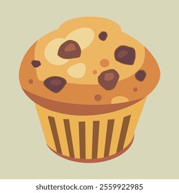 Chocolate muffin isolated on gray background. Delicious sweet pastry. Vector illustration