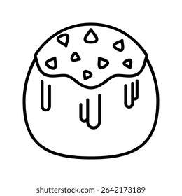 Chocolate Muffin Outline style, muffin topped with chocolate chips, perfect for bakery menus, pastry illustrations, and sweet themed content.