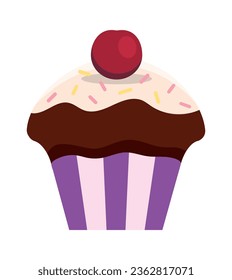 aleta de chocolate. postre dulce, pastelito sabroso, muffin de fiesta de cumpleaños. dibujos animados vectoriales minimalistas.