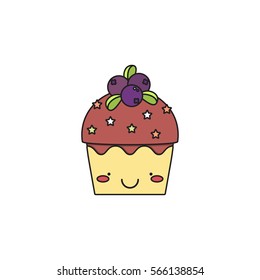 Chocolate muffin. Vector illustration. Isolated on a white background.