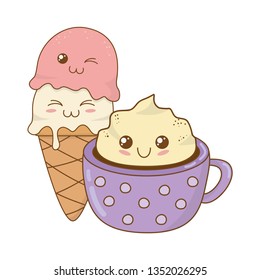 Chocolate Mug Ice Cream Kawaii Characters Stock Vector (Royalty Free ...