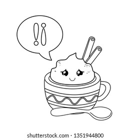 chocolate mug with spoon kawaii character