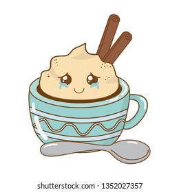 chocolate mug with spoon kawaii character
