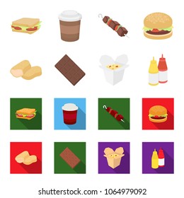 Chocolate, noodles, nuggets, sauce.Fast food set collection icons in cartoon,flat style vector symbol stock illustration web.