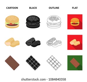 Chocolate, noodles, nuggets, sauce.Fast food set collection icons in cartoon,black,outline,flat style vector symbol stock illustration web.