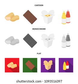 Chocolate, noodles, nuggets, sauce.Fast food set collection icons in cartoon,flat,monochrome style vector symbol stock illustration web.