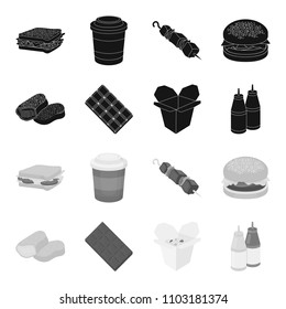 Chocolate, noodles, nuggets, sauce.Fast food set collection icons in black,monochrome style vector symbol stock illustration web.