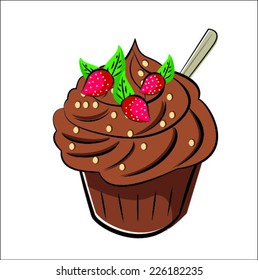 chocolate nut cup with topping strawberry in Doodle Style