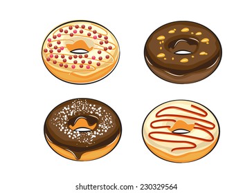 chocolate nut and milk donuts isolated. doodle style