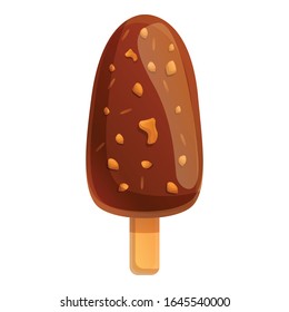 Chocolate nut popsicle icon. Cartoon of chocolate nut popsicle vector icon for web design isolated on white background
