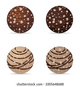 chocolate nuts ball with hazelnut dark and white illustration