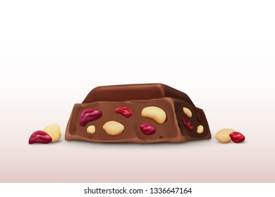 Chocolate with nuts and raisins, vector illustration.
