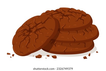 Chocolate oatmeal cookies. Cartoon homemade oatmeal crispy cookies. Dark choco pastry flat vector illustration