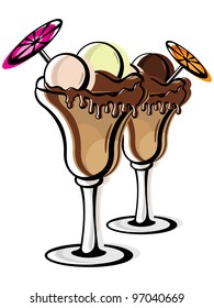 Chocolate on  vanilla Ice Cream, Sweet Dessert.