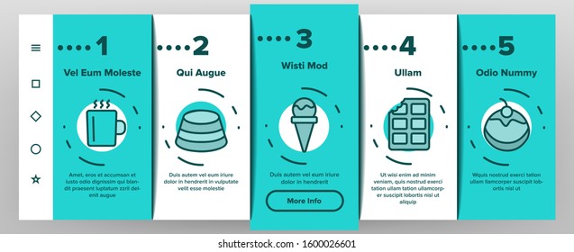 Chocolate Onboarding Mobile App Page Screen Vector. Chocolate Cookies And Candy, Ice Cream And Cake, Hot Drink And Cocoa Bean Illustrations