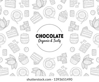 Chocolate Organic and Tasty Banner Template with Hand Drawn Desserts Pattern, Design Element Can Be Used for Label, Branding Identity, Certificate, Flyer, Coupon Vector Illustration