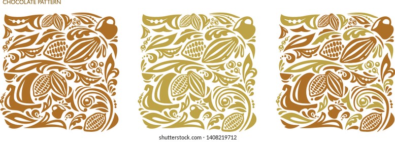 Chocolate ornament. Seamless pattern. Cocoa bean and nut. Natural, organic decorative decor. Chocolate bar label design. Textile, fabric print in one color drawn texture. 