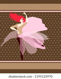 Chocolate packaging design. Red-haired ballerina dancing the national dance of Spain. Flamenco night (Spanish inscription).  