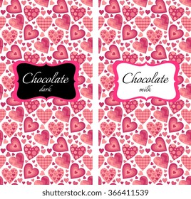 Chocolate Packaging Design. Seamless Pattern With Hearts. Romantic Template For Valentines Day. Vector Illustration.