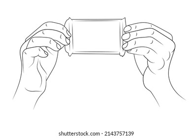 Chocolate packaging hold in hands sketch illustration.
