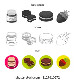 Chocolate pasta, biscuit, strawberry in chocolate, hamburger. Chocolate desserts set collection icons in flat,outline,monochrome style vector symbol stock illustration web.