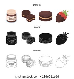 Chocolate pasta, biscuit, strawberry in chocolate, hamburger. Chocolate desserts set collection icons in cartoon,black,outline style vector symbol stock illustration web.