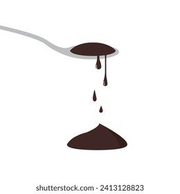 Chocolate paste dripping from a spoon. Vector illustration on white background.