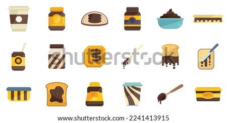 Chocolate paste icons set flat vector. Jar bottle. Chocolate paste isolated